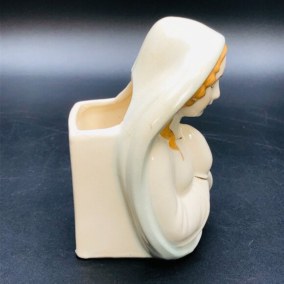 Vintage 60s Praying Virgin Mary Ceramic Planter, Holy Mother Religious Figure - Picture 5 of 10